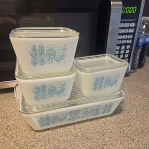 Vintage Glass Storage Set with Blue Design